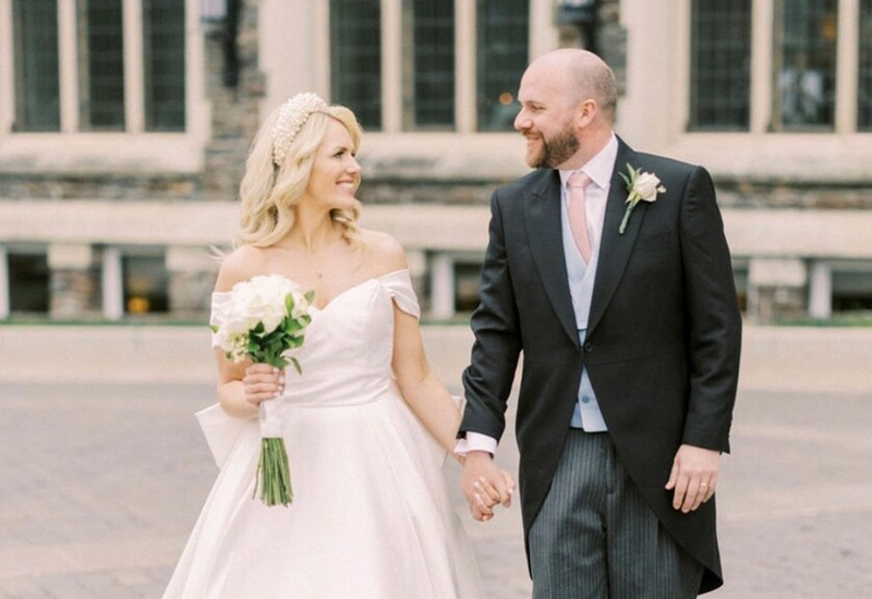 RJ Styles Co Rachel Jones - Alberta Bridal Hairstylist - Gallery Image - Blonde Romantic Waves with Thick Pearl Headband Bride